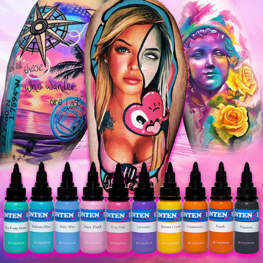 INTENZE 10 Pastel Color Tattoo Ink Set 1/2oz