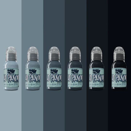 6 Color A.D. Pancho Pastel Greys Set — World Famous Tattoo Ink — 1oz