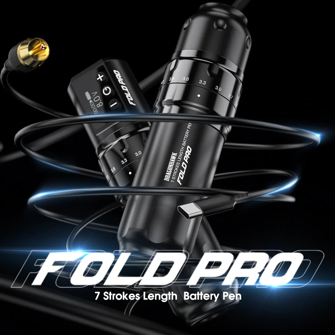 Dragonhawk Wireless Tattoo Pen Machine with 7 Stroke Length | Fold Pro