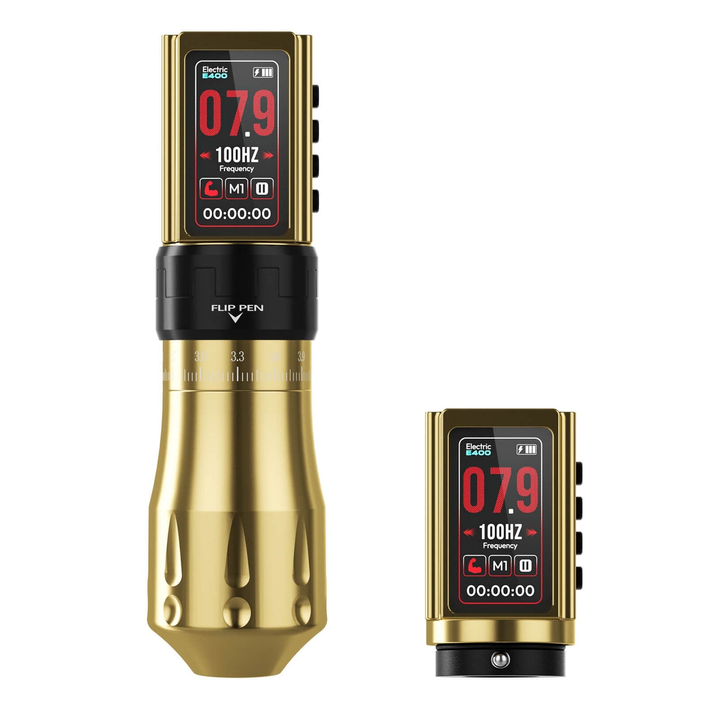 CNC E400 Wireless Tattoo Pen Machine, 3600mAh Dual Battery, Adjustable 7 Strokes (2.4–4.2mm), LED Display, Brushless Motor