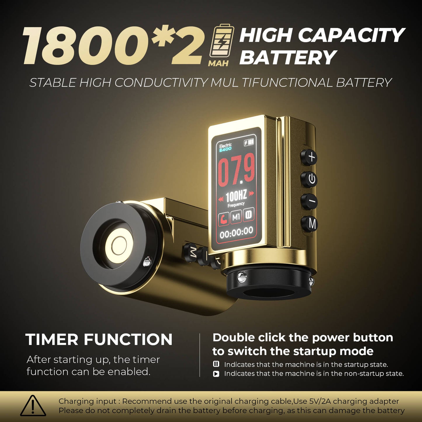 CNC E400 Wireless Tattoo Pen Machine, 3600mAh Dual Battery, Adjustable 7 Strokes (2.4–4.2mm), LED Display, Brushless Motor