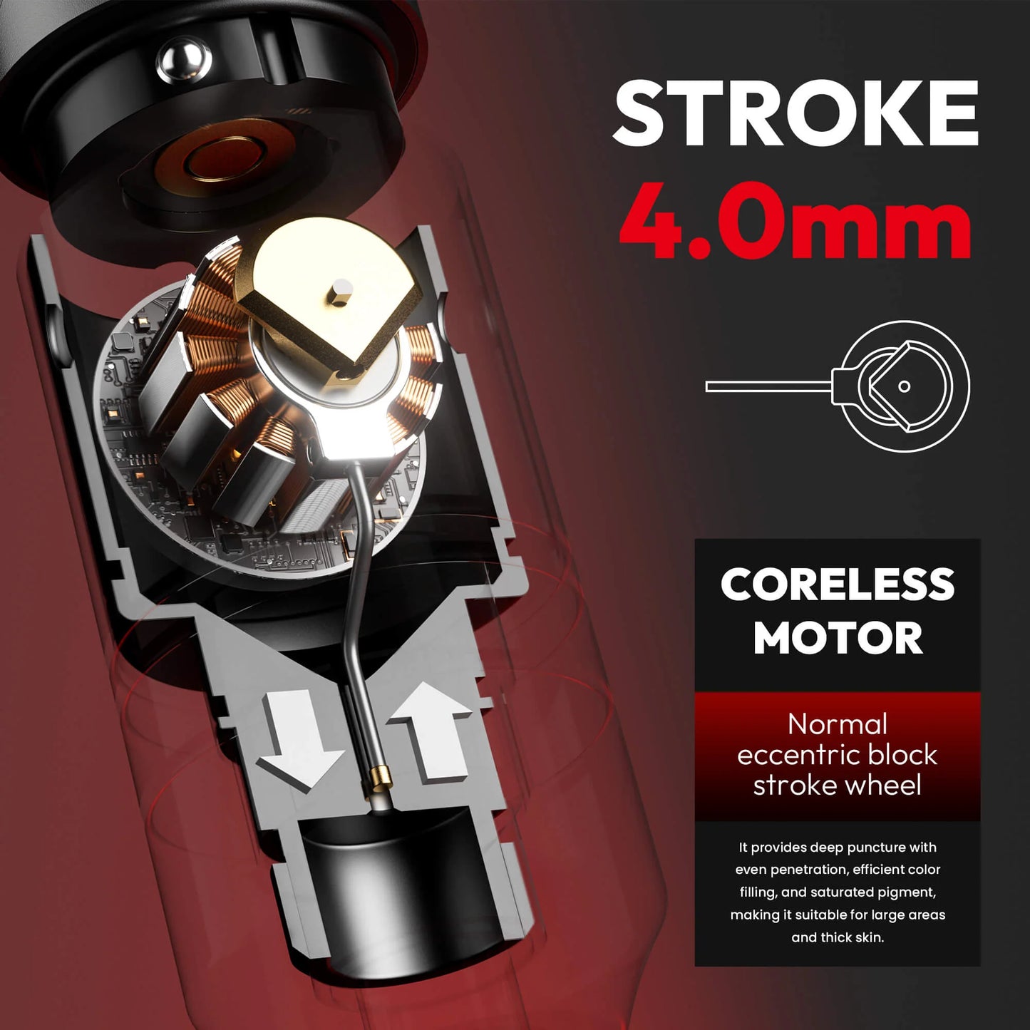 CNC HAMMER–4.0mm Stroke Wireless Tattoo Machine Dual 2000mAh Batteries 9800 RPM Coreless Motor Precision & Durable Design