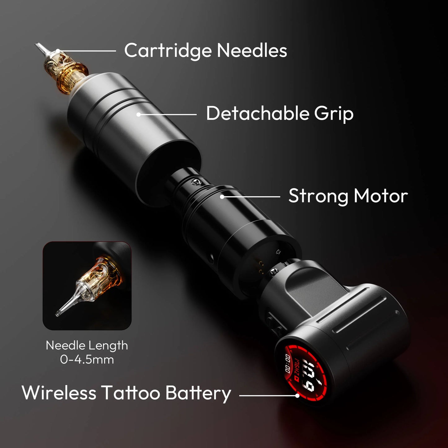 CNC HAMMER–4.0mm Stroke Wireless Tattoo Machine Dual 2000mAh Batteries 9800 RPM Coreless Motor Precision & Durable Design