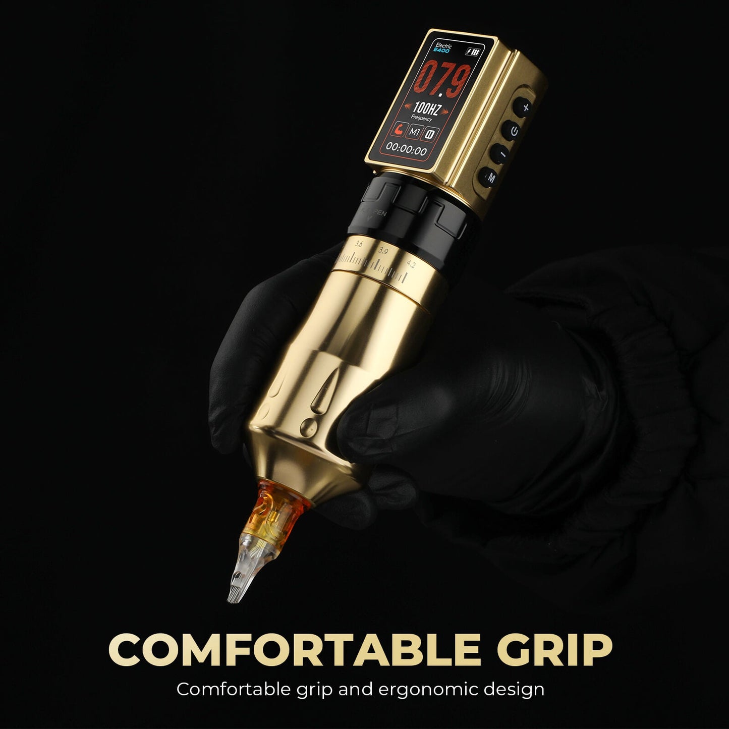 CNC E400 Wireless Tattoo Pen Machine, 3600mAh Dual Battery, Adjustable 7 Strokes (2.4–4.2mm), LED Display, Brushless Motor