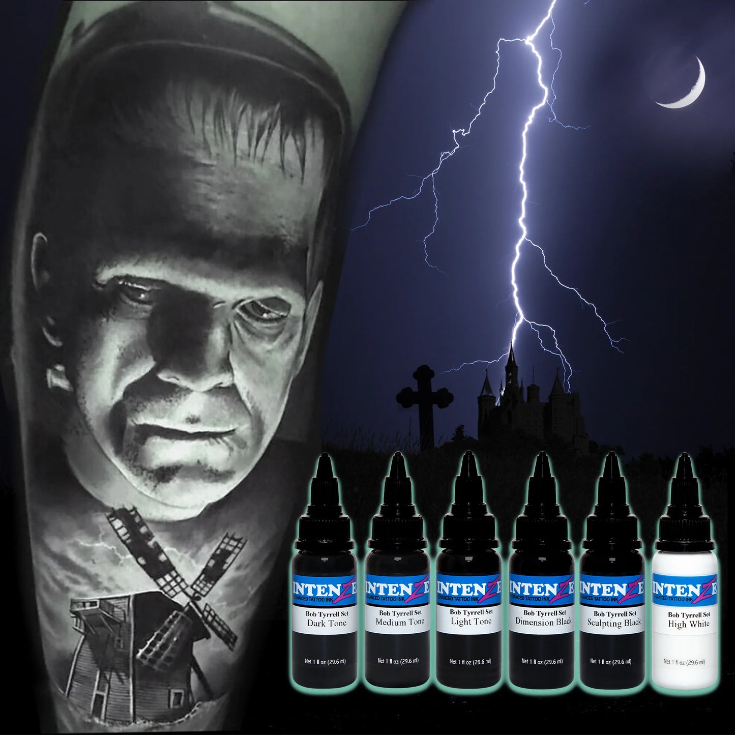 INTENZE Bob Tyrrell Advanced Black and Grey Tattoo Ink Formula Set 1oz * 6 bottles