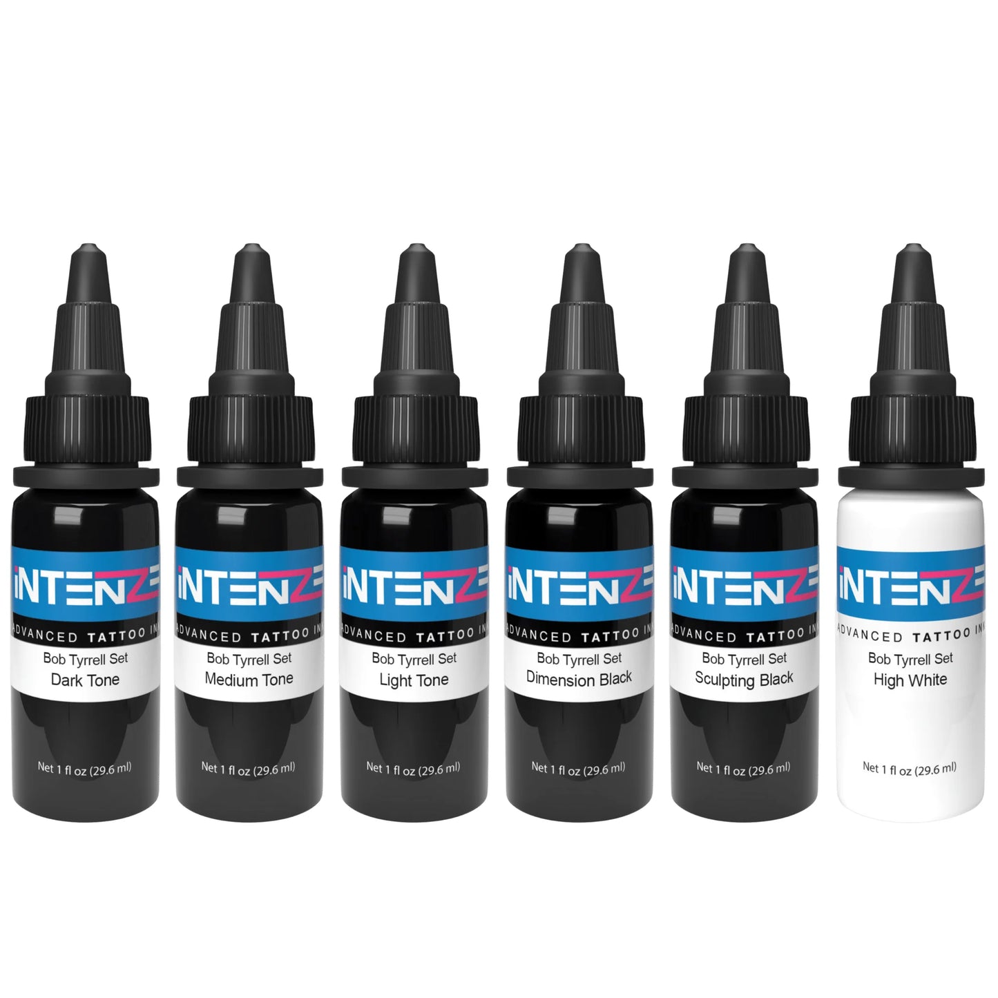 INTENZE Bob Tyrrell Advanced Black and Grey Tattoo Ink Formula Set 1oz * 6 bottles