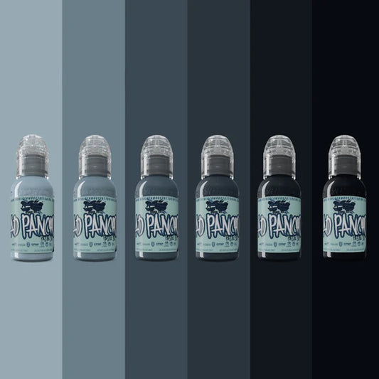 6 Color A.D. Pancho Pastel Greys Set — World Famous Tattoo Ink — 1oz