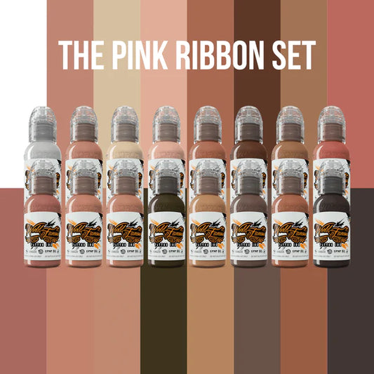 16 Color Pink Ribbon Set — World Famous Tattoo Ink — 1oz