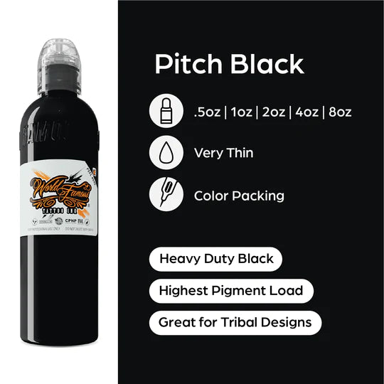 WORLD FAMOUS PITCH BLACK INK 1/2oz 1oz/2oz/4oz/8oz