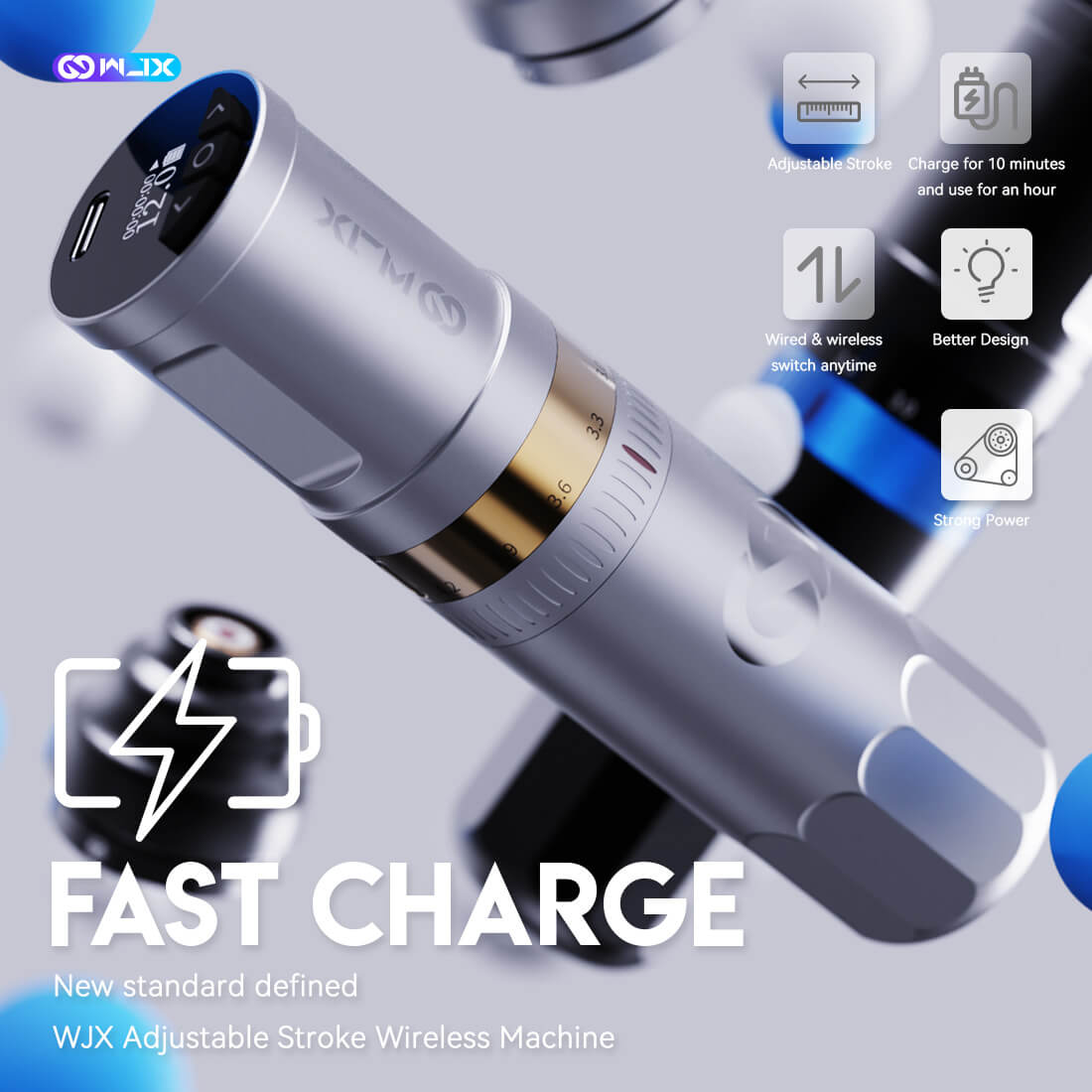 Dragonhawk Mast Wireless Tattoo Pen Machine 2.4-4.2MM Strokes Fast Charging | WJX W3